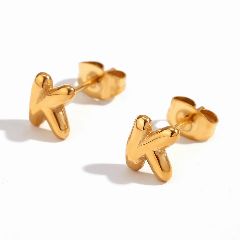 Wholesale Stainless Steel 18K Gold Plated Mini Bubble Letter Earrings