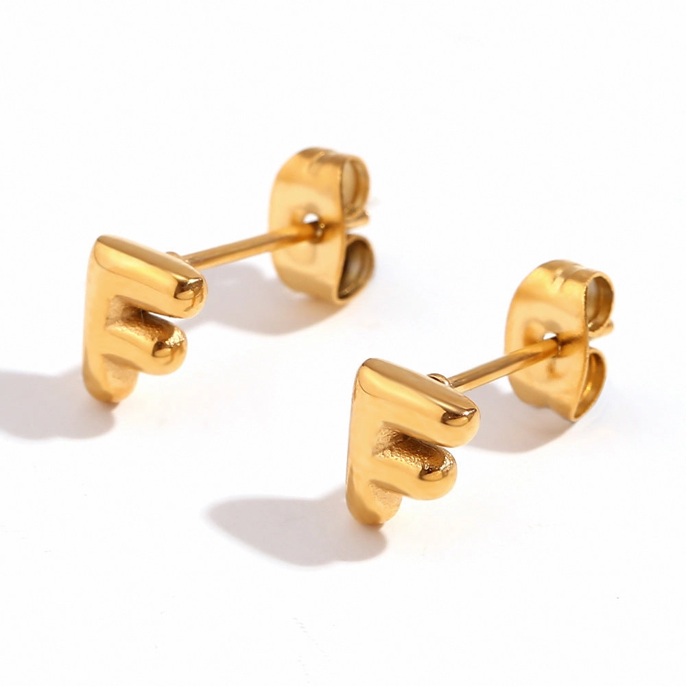 Wholesale Stainless Steel 18K Gold Plated Mini Bubble Letter Earrings