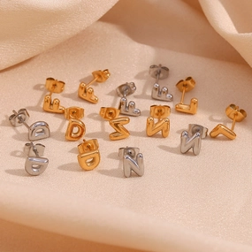 Wholesale Stainless Steel 18K Gold Plated Mini Bubble Letter Earrings