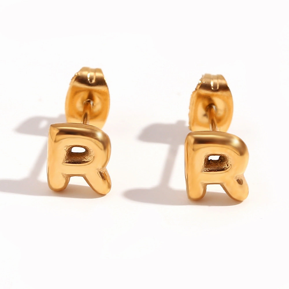 Wholesale Stainless Steel 18K Gold Plated Mini Bubble Letter Earrings