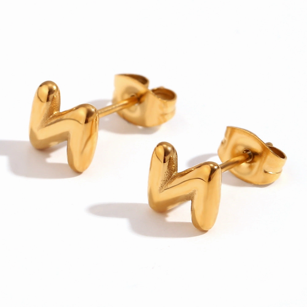Wholesale Stainless Steel 18K Gold Plated Mini Bubble Letter Earrings