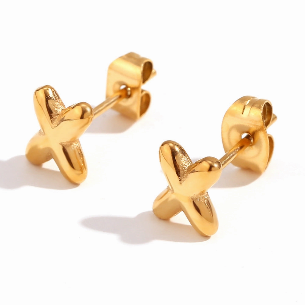 Wholesale Stainless Steel 18K Gold Plated Mini Bubble Letter Earrings
