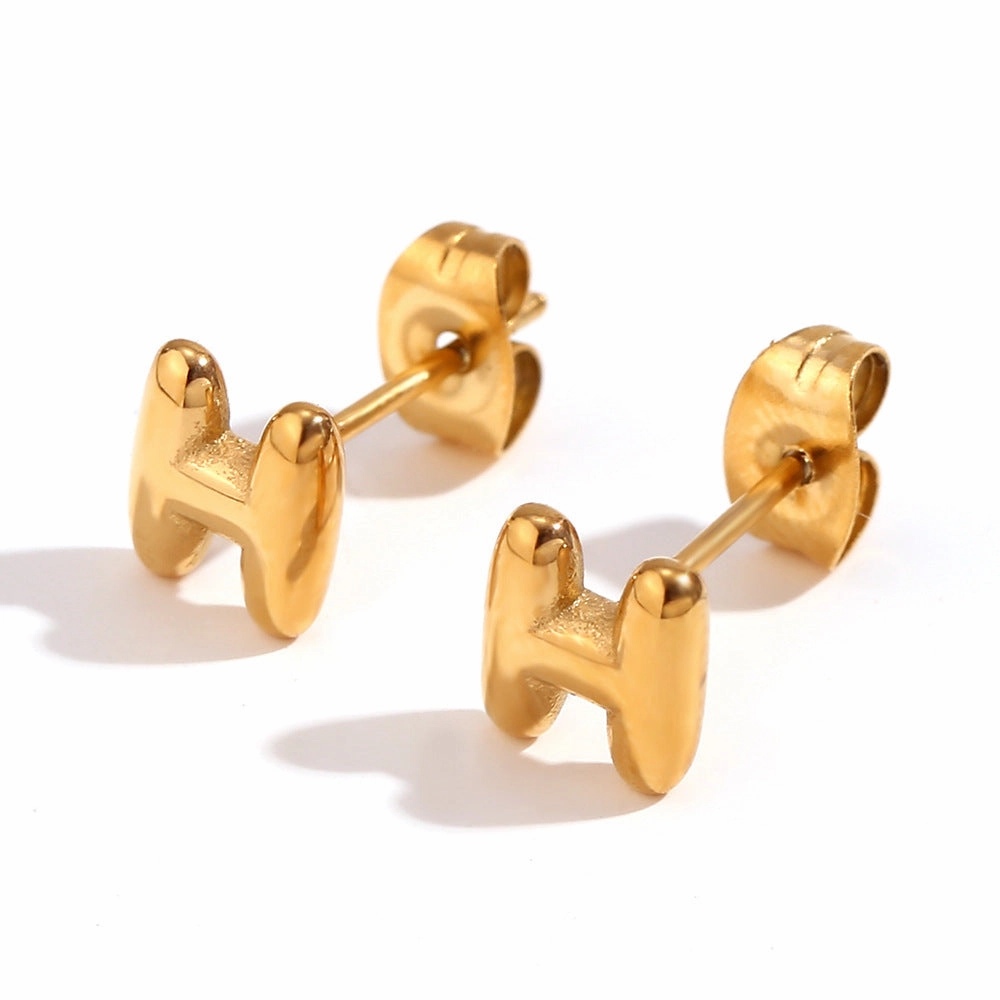Wholesale Stainless Steel 18K Gold Plated Mini Bubble Letter Earrings