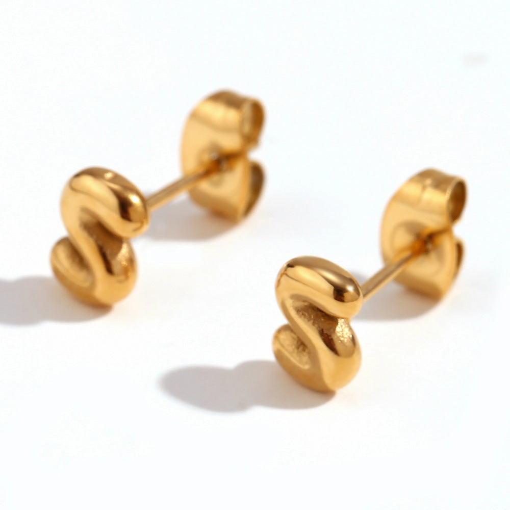 Wholesale Stainless Steel 18K Gold Plated Mini Bubble Letter Earrings