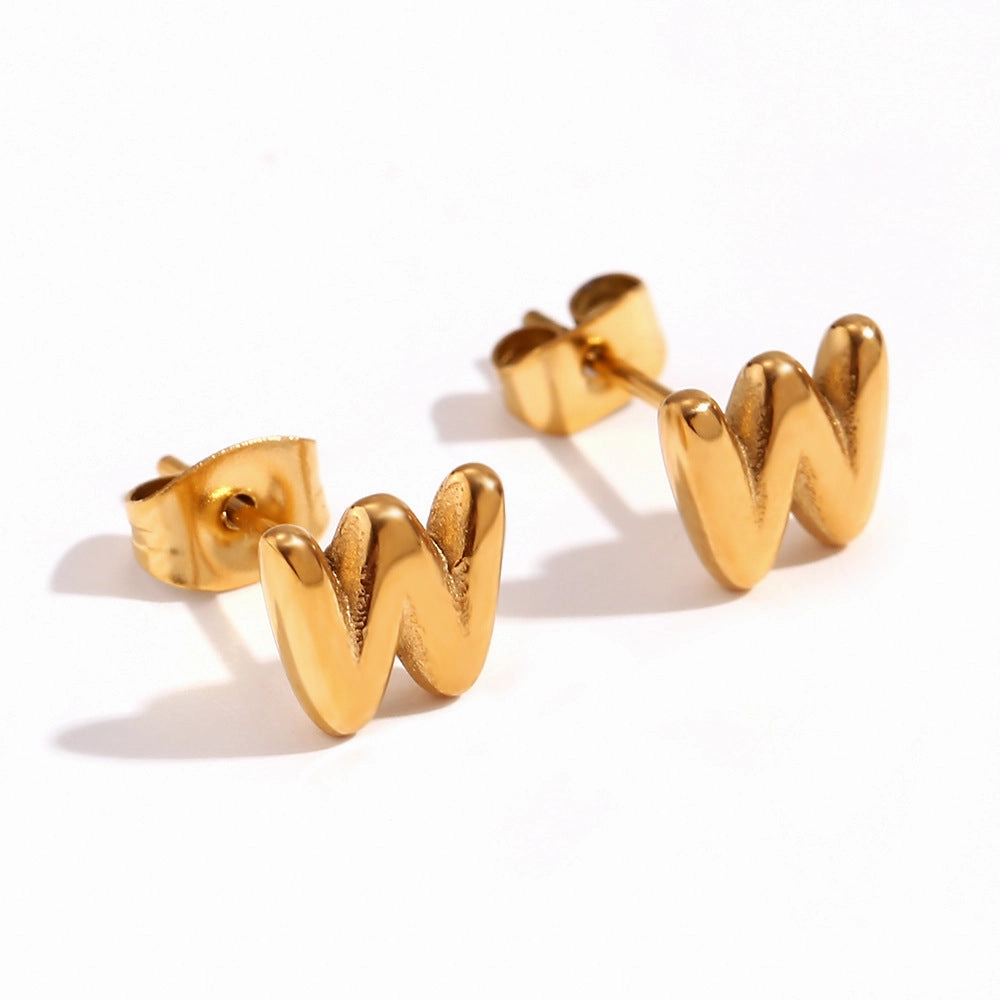 Wholesale Stainless Steel 18K Gold Plated Mini Bubble Letter Earrings