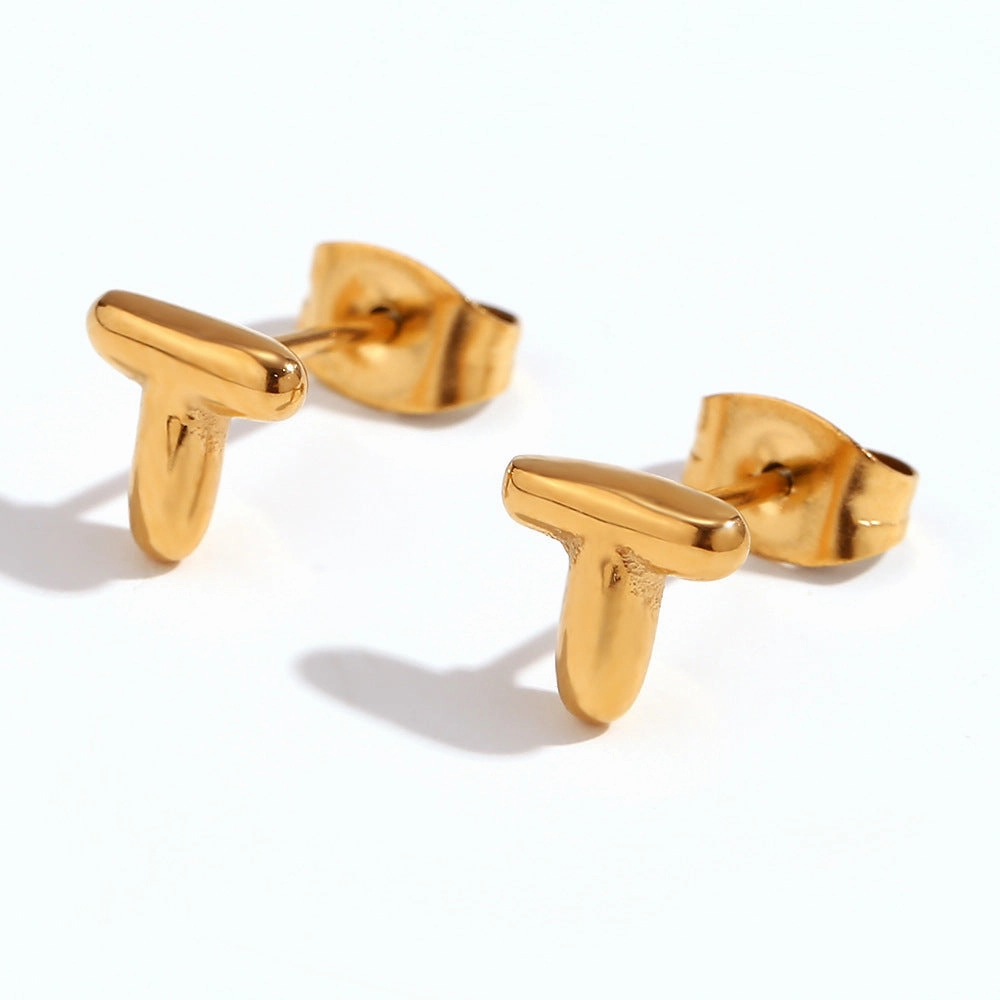 Wholesale Stainless Steel 18K Gold Plated Mini Bubble Letter Earrings