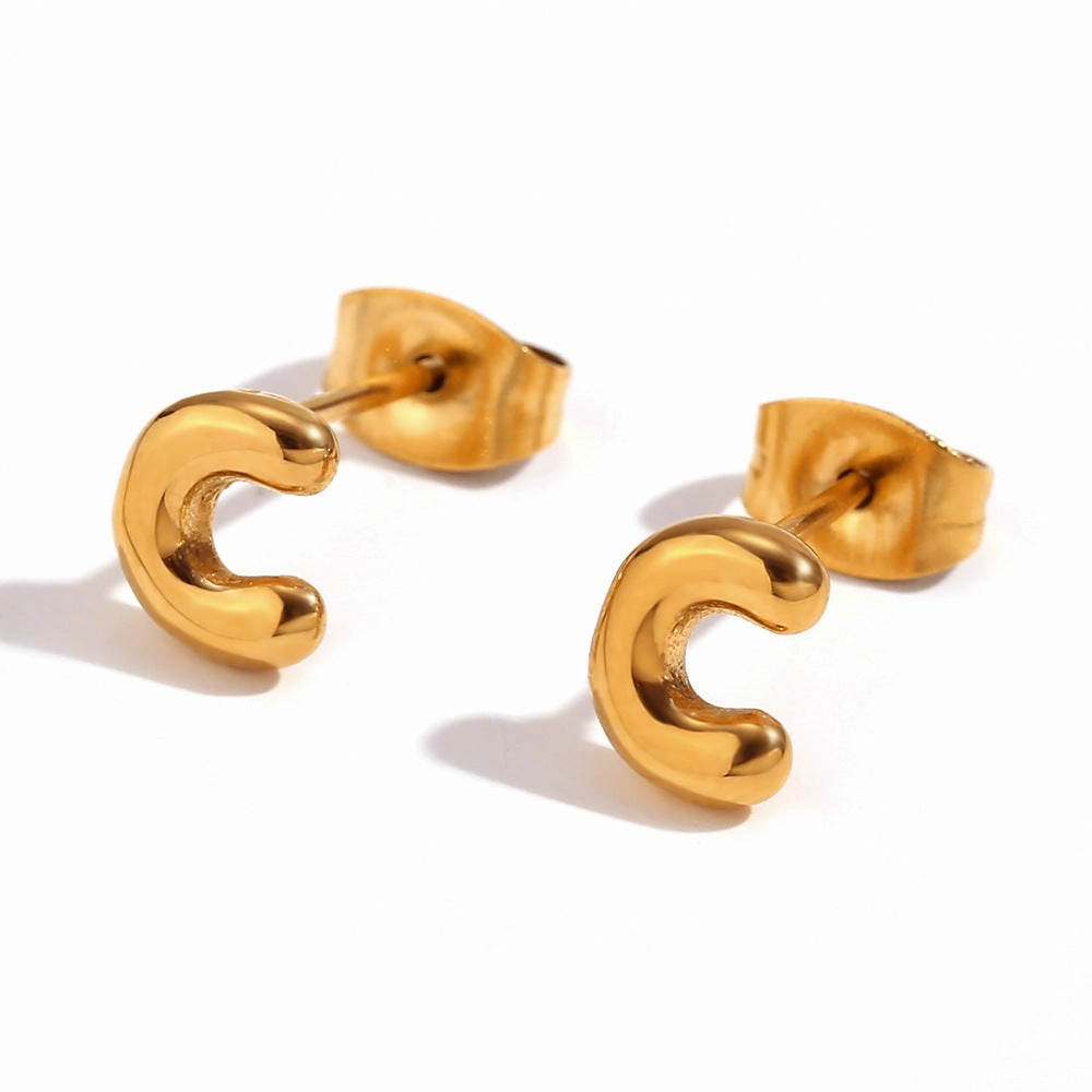 Wholesale Stainless Steel 18K Gold Plated Mini Bubble Letter Earrings