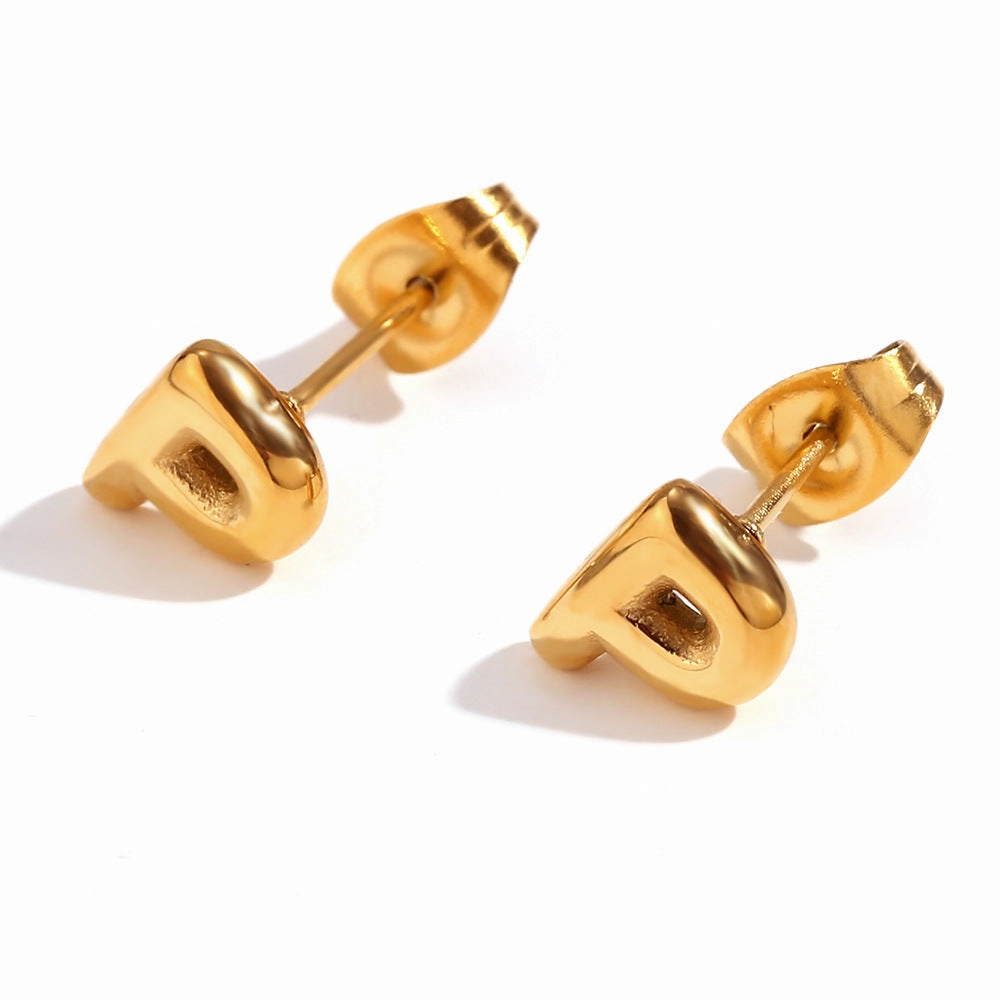 Wholesale Stainless Steel 18K Gold Plated Mini Bubble Letter Earrings