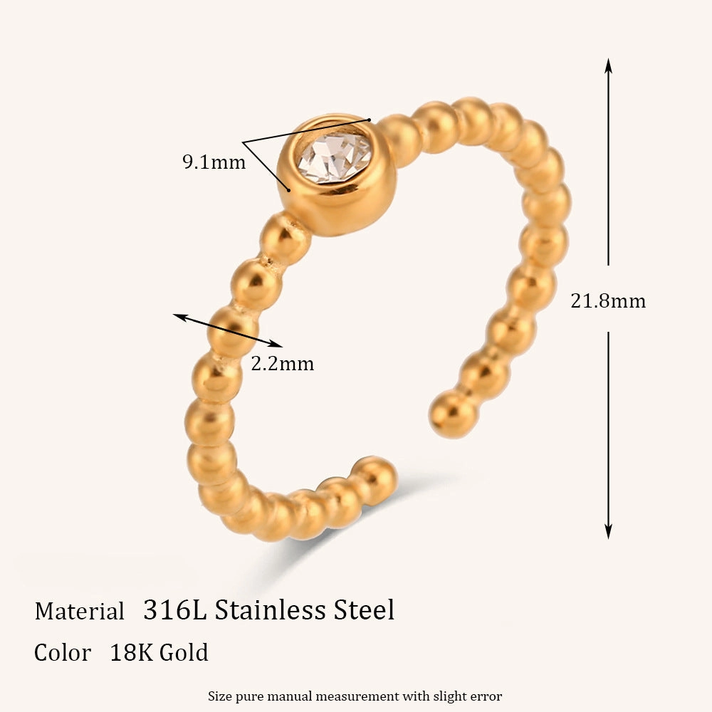 Wholesale Stainless Steel 18K Gold Plated Open Round Bead Zircon Ring