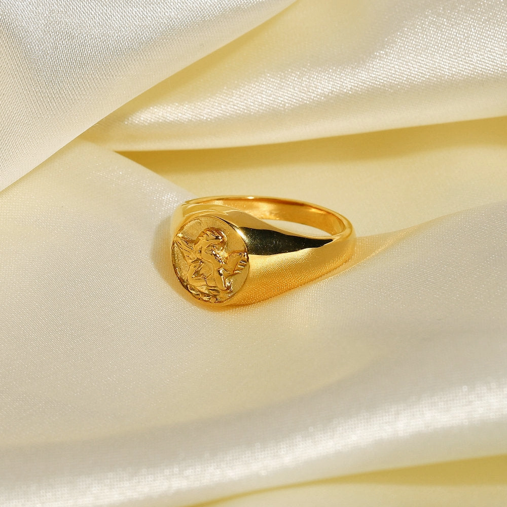 Wholesale Stainless Steel 18k Gold Plated Round Angel Ring