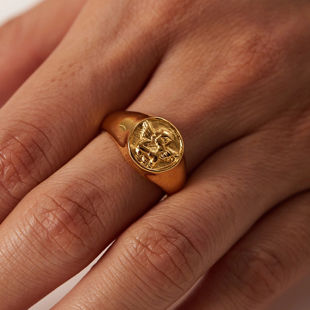 Wholesale Stainless Steel 18k Gold Plated Round Angel Ring