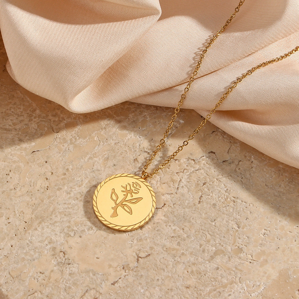 Wholesale Stainless Steel 18K Gold Plated Round Rose Flower Necklace