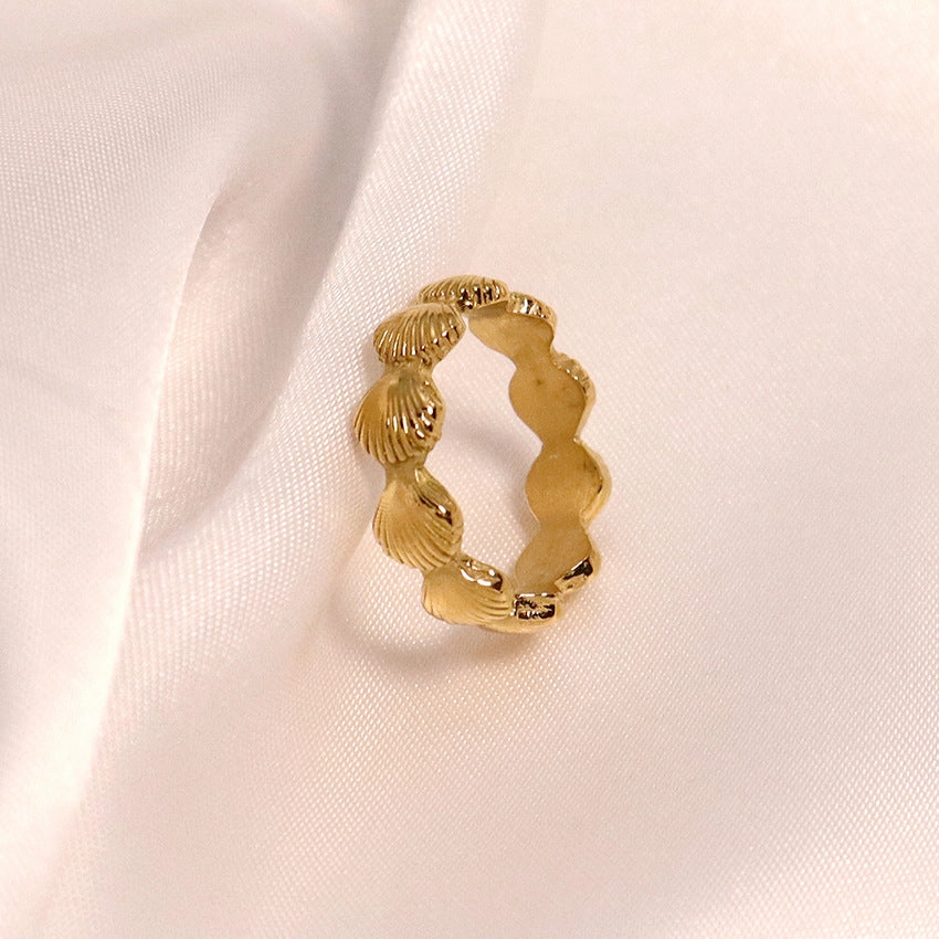 Wholesale Stainless Steel 18k Gold Plated Seashell Ring