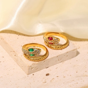 Wholesale Stainless Steel 18K Gold Plated Serpentine Zircon Ring