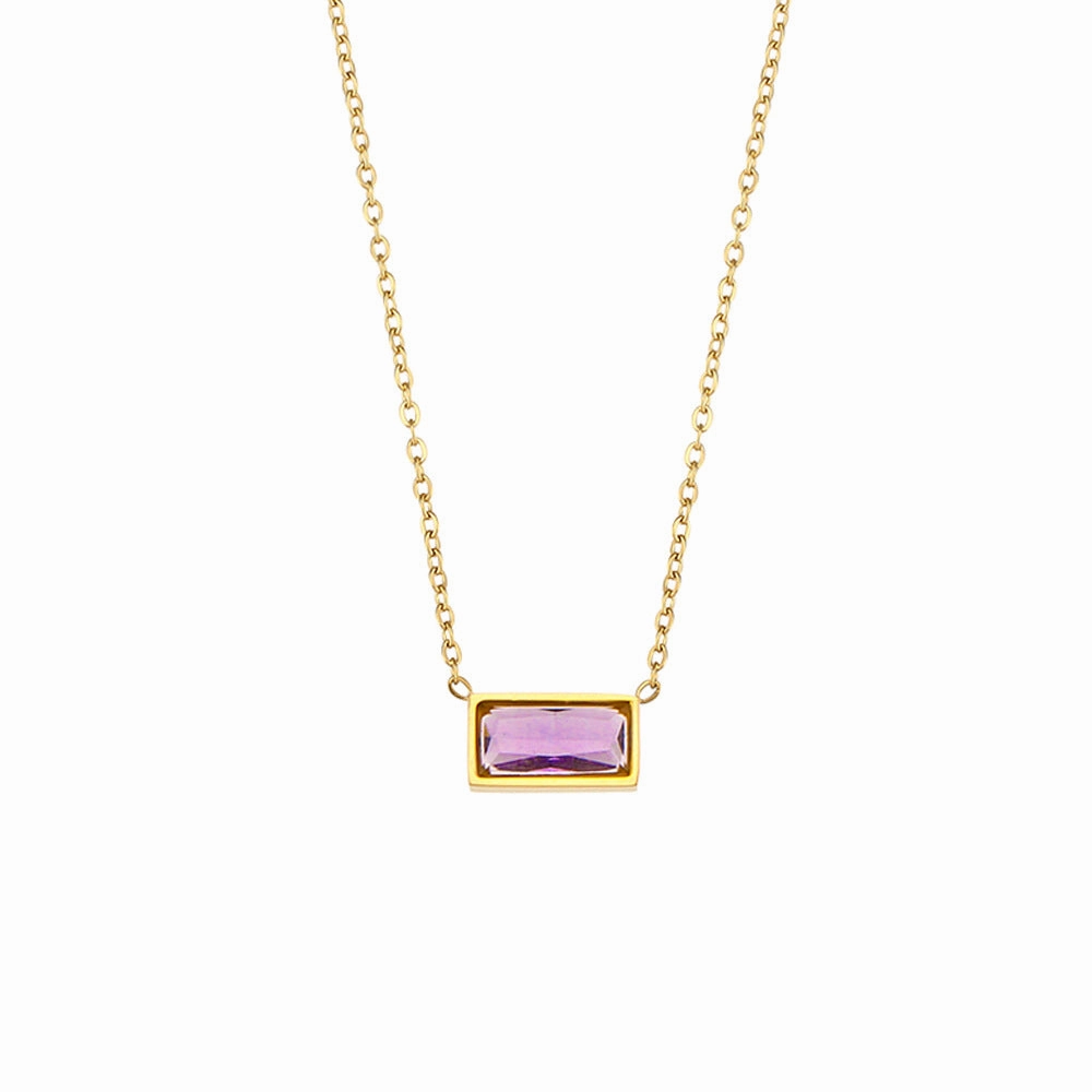 Wholesale Stainless Steel 18K Gold Plated Small Square Diamond Necklace