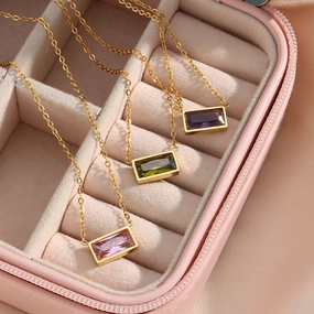 Wholesale Stainless Steel 18K Gold Plated Small Square Diamond Necklace