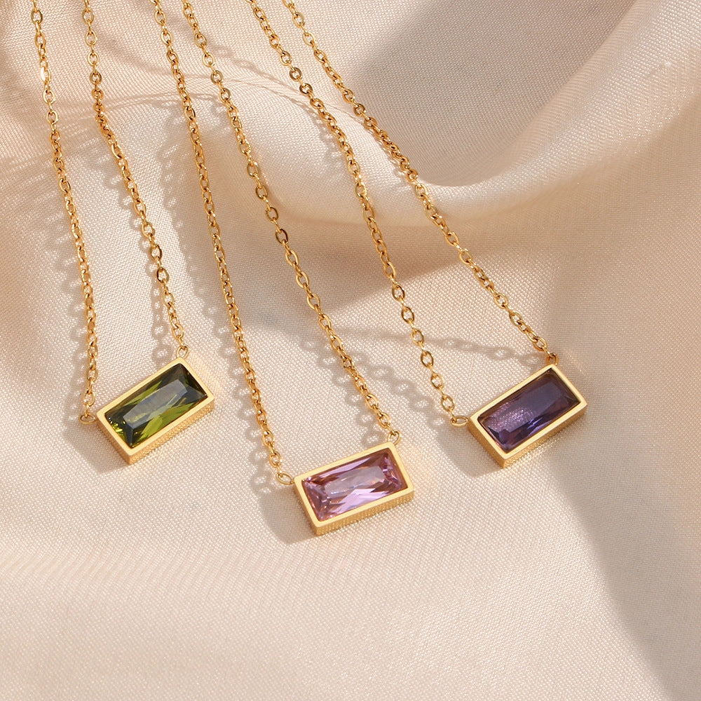 Wholesale Stainless Steel 18K Gold Plated Small Square Diamond Necklace