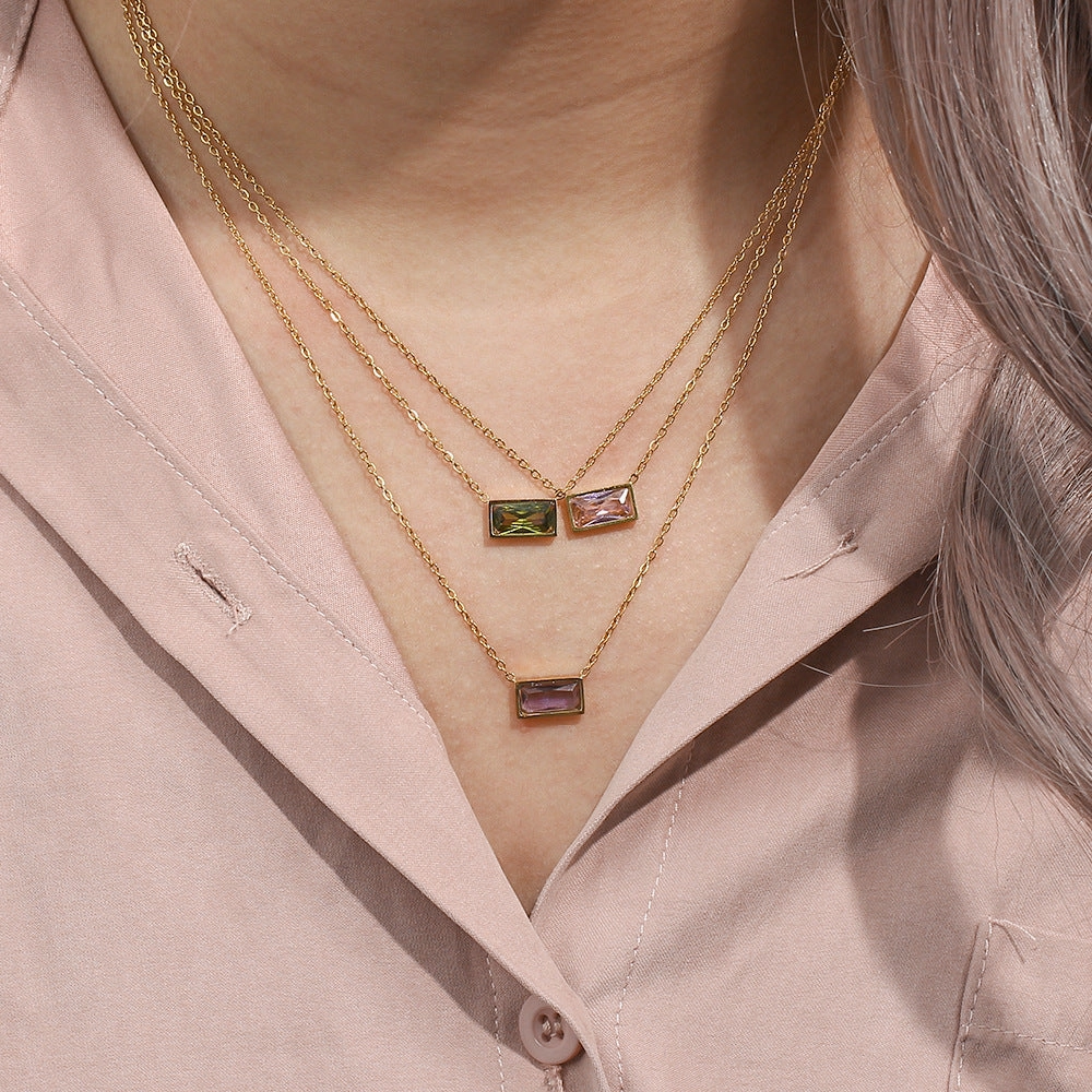 Wholesale Stainless Steel 18K Gold Plated Small Square Diamond Necklace