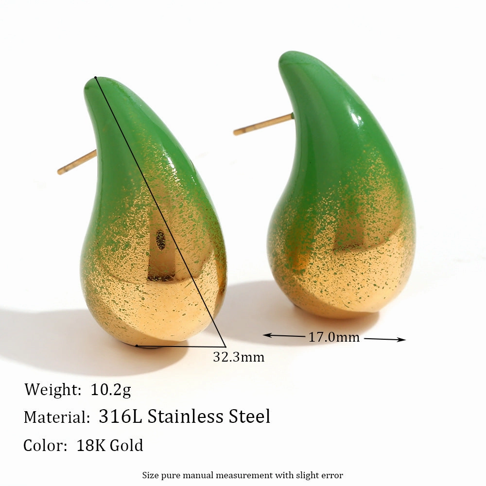 Wholesale Stainless Steel 18K Gold Plated Spray Painted Water Drop Earrings
