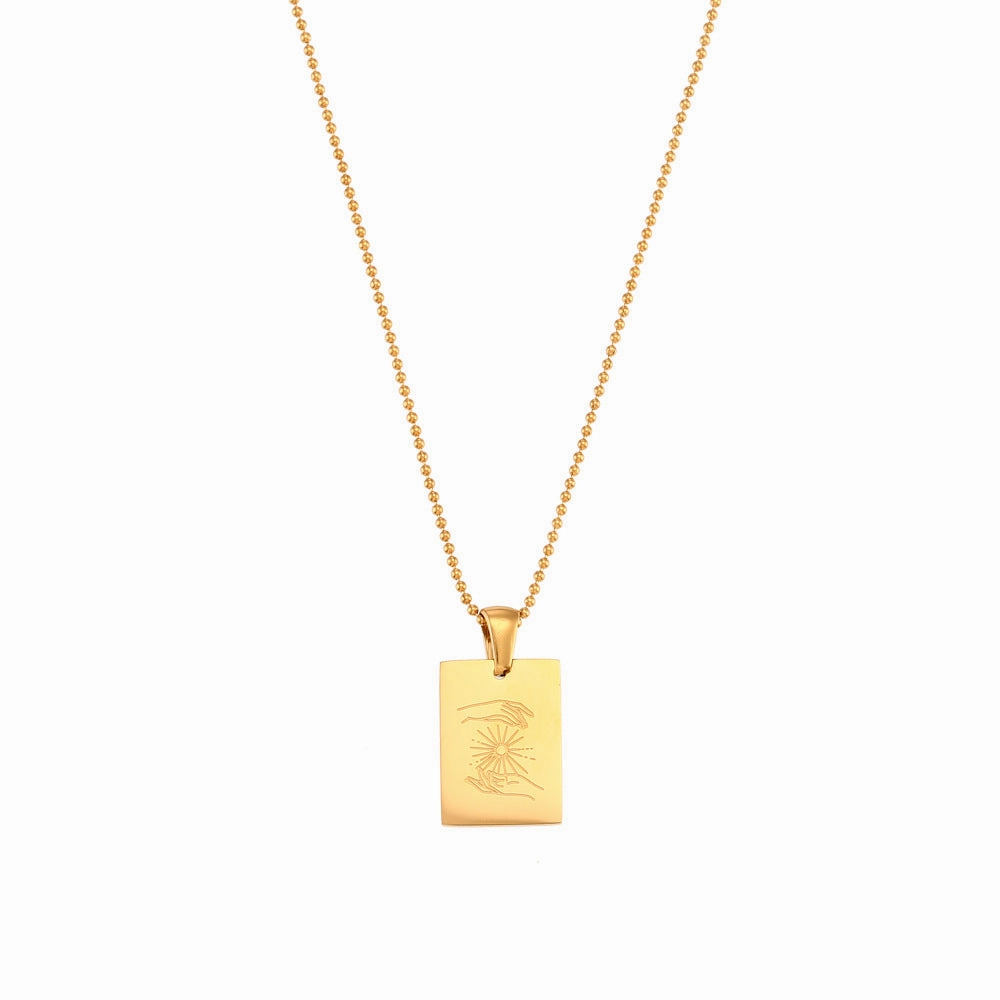 Wholesale Stainless Steel 18K Gold Plated Square Sign Gesture Necklace