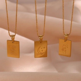 Wholesale Stainless Steel 18K Gold Plated Square Sign Gesture Necklace