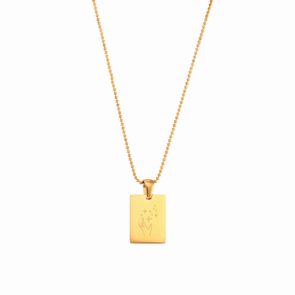 Wholesale Stainless Steel 18K Gold Plated Square Sign Gesture Necklace