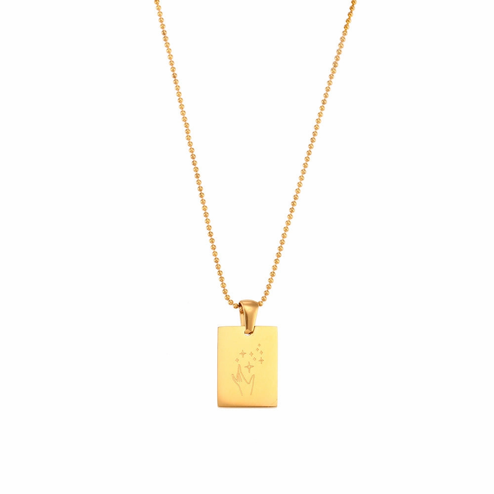 Wholesale Stainless Steel 18K Gold Plated Square Sign Gesture Necklace