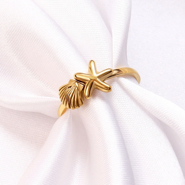 Wholesale Stainless Steel 18k Gold Plated Starfish Shell Ring