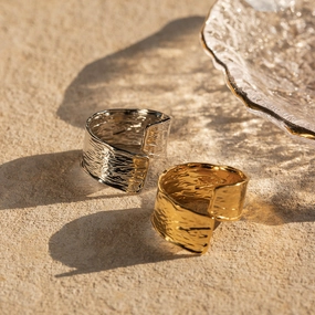 Wholesale Stainless Steel 18K Gold Plated Wrinkle Adjustable Ring