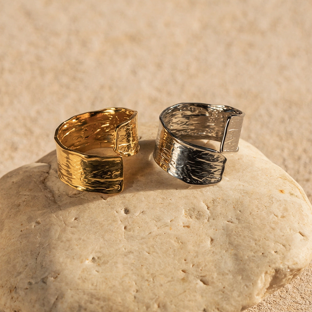 Wholesale Stainless Steel 18K Gold Plated Wrinkle Adjustable Ring