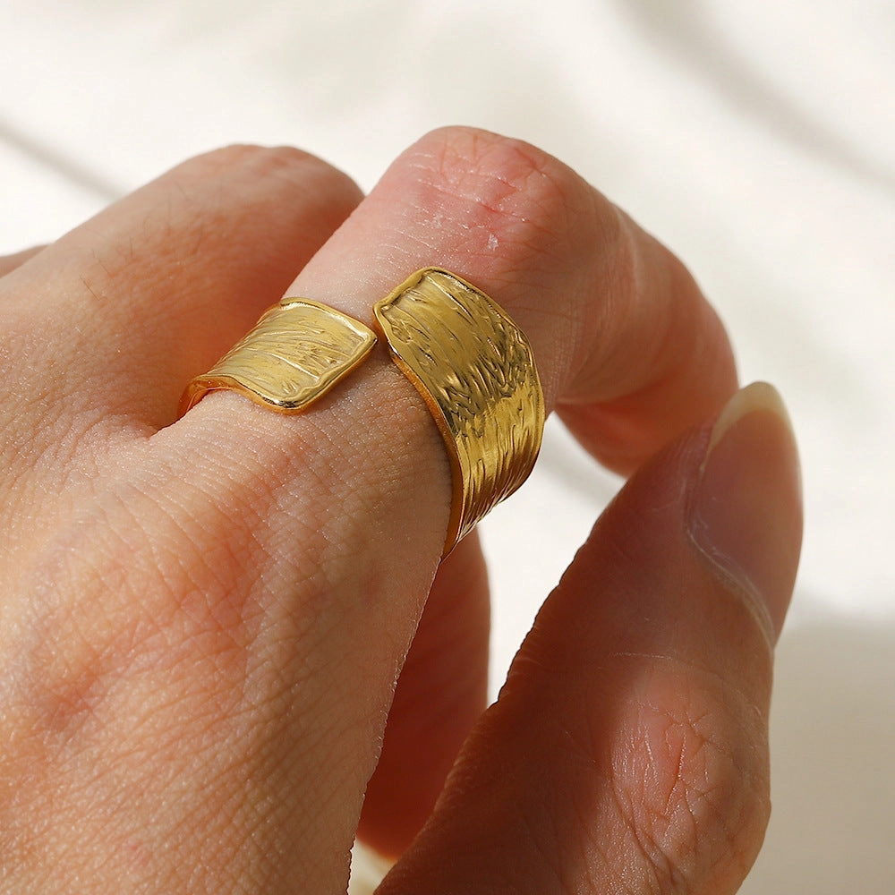 Wholesale Stainless Steel 18K Gold Plated Wrinkle Adjustable Ring