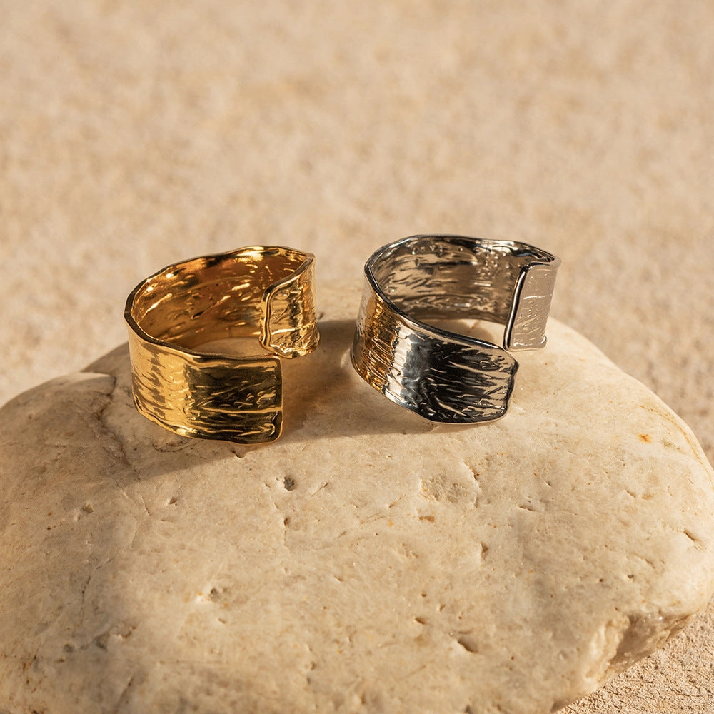 Wholesale Stainless Steel 18K Gold Plated Wrinkle Adjustable Ring