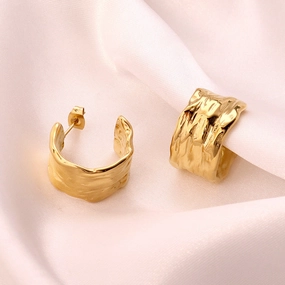 Wholesale Stainless Steel 18K Gold Pleated Geometric Exaggerated Earrings