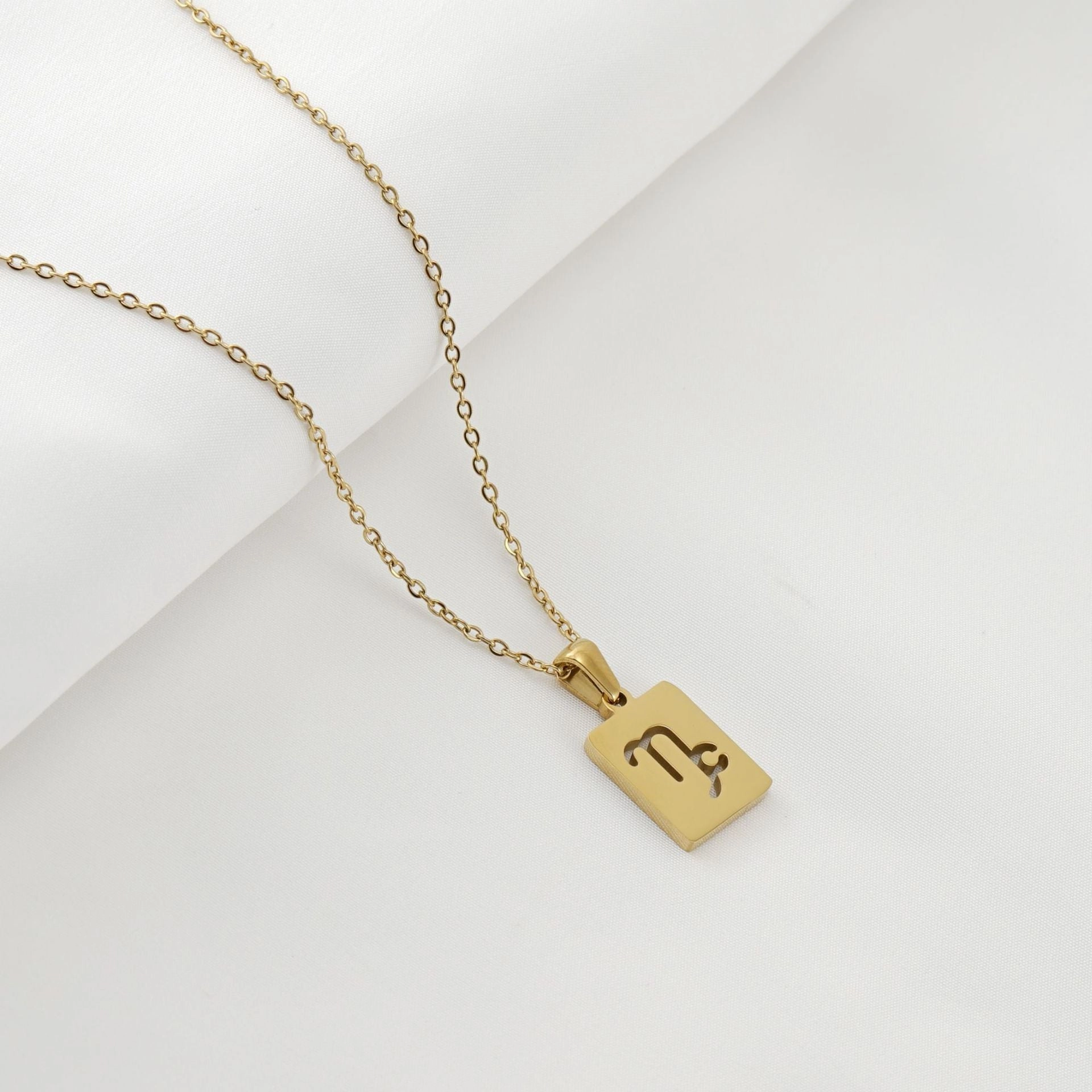 Wholesale Stainless Steel 18K Gold Square Hollow Twelve Constellation Pendants Necklaces