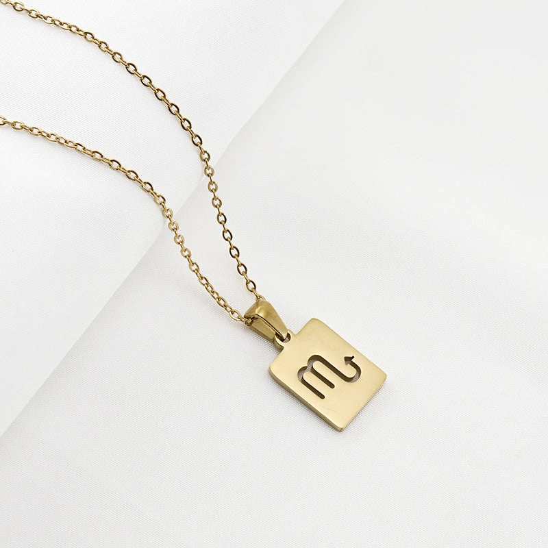 Wholesale Stainless Steel 18K Gold Square Hollow Twelve Constellation Pendants Necklaces