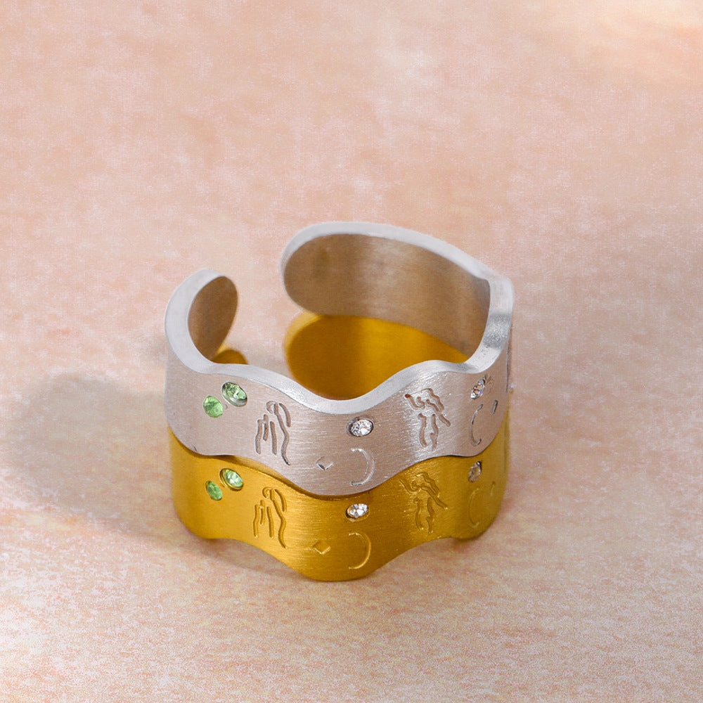 Wholesale Stainless Steel 18K Real Gold Goddess of Wisdom Ring