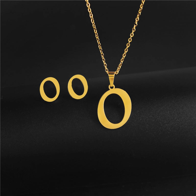 Wholesale Stainless Steel 26 Letter Necklace Earrings Two Piece Set