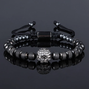 Wholesale Stainless Steel 6mm Pineapple Beads Braided Skull Bracelet