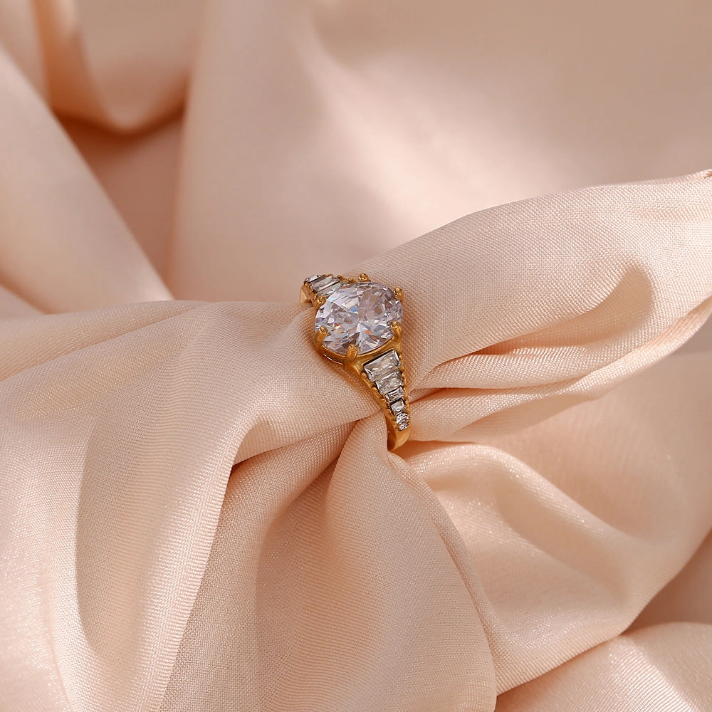 Wholesale Stainless Steel Adjustable Oval Zirconium Ring