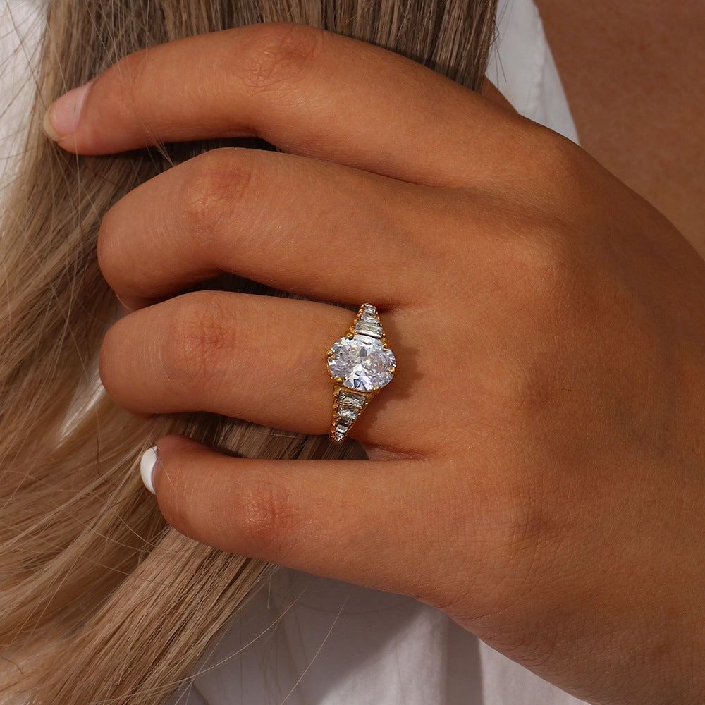 Wholesale Stainless Steel Adjustable Oval Zirconium Ring