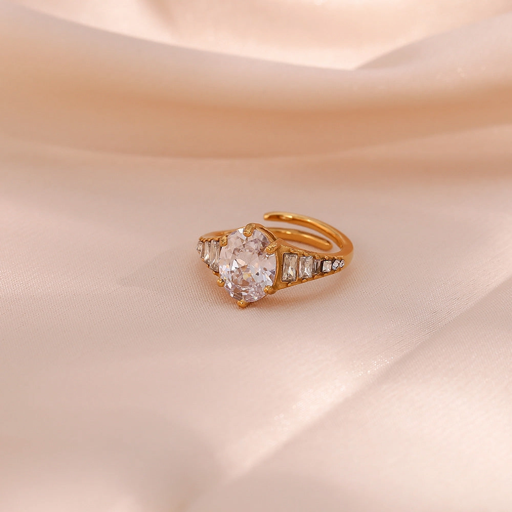 Wholesale Stainless Steel Adjustable Oval Zirconium Ring
