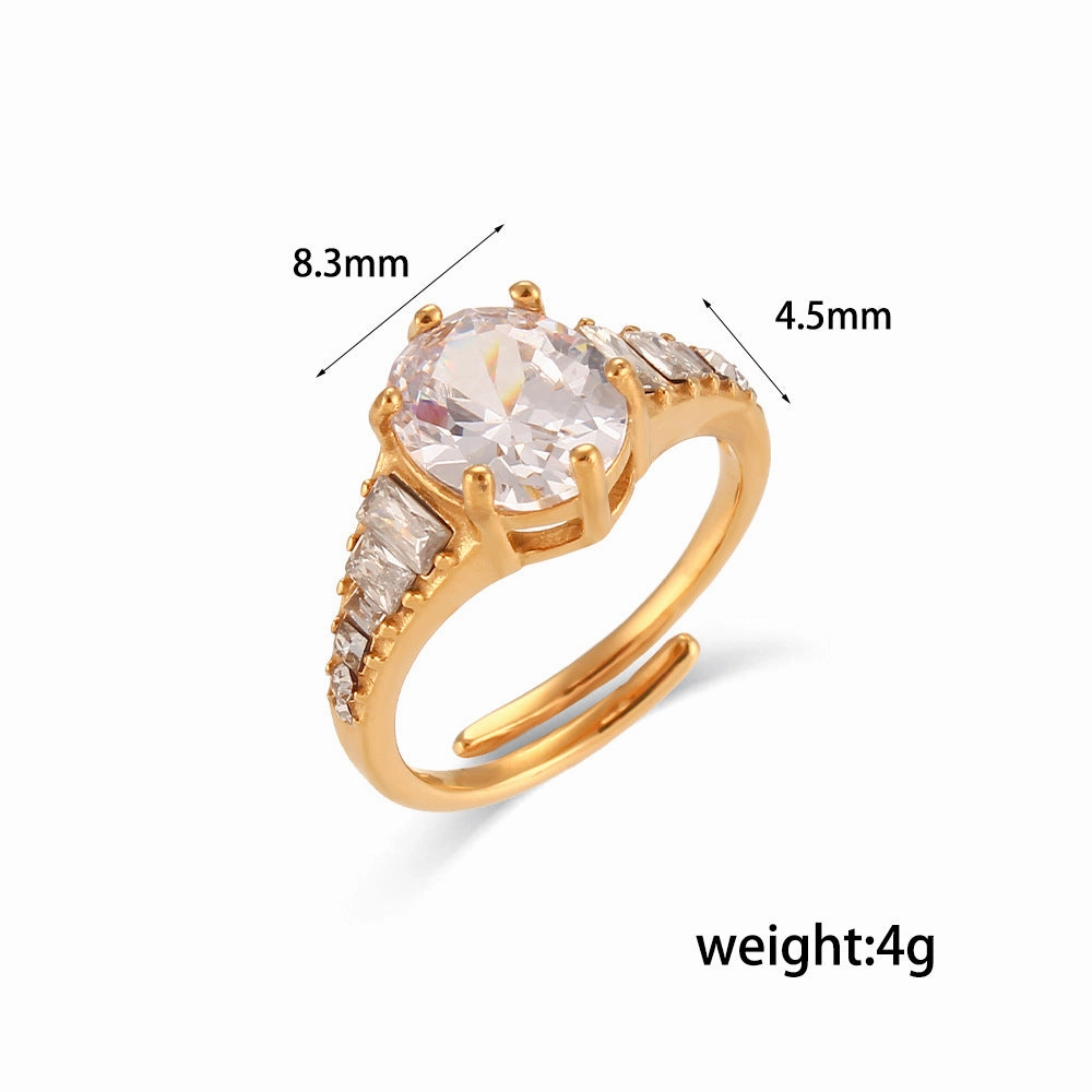 Wholesale Stainless Steel Adjustable Oval Zirconium Ring