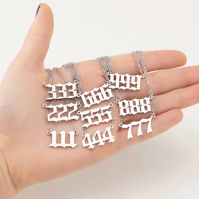 Wholesale Stainless Steel Angel Lucky Number Pendant Necklace