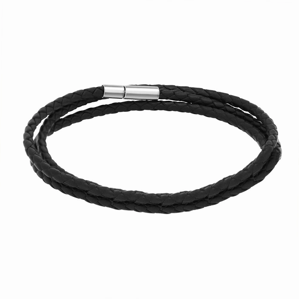Wholesale Stainless Steel Beads 3 Layer Braided Leather Cord Bracelet