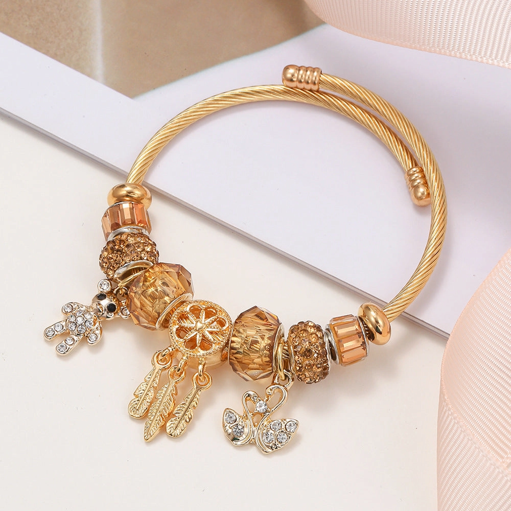 Wholesale Stainless Steel Bear Swan Pendant Gold Bracelet