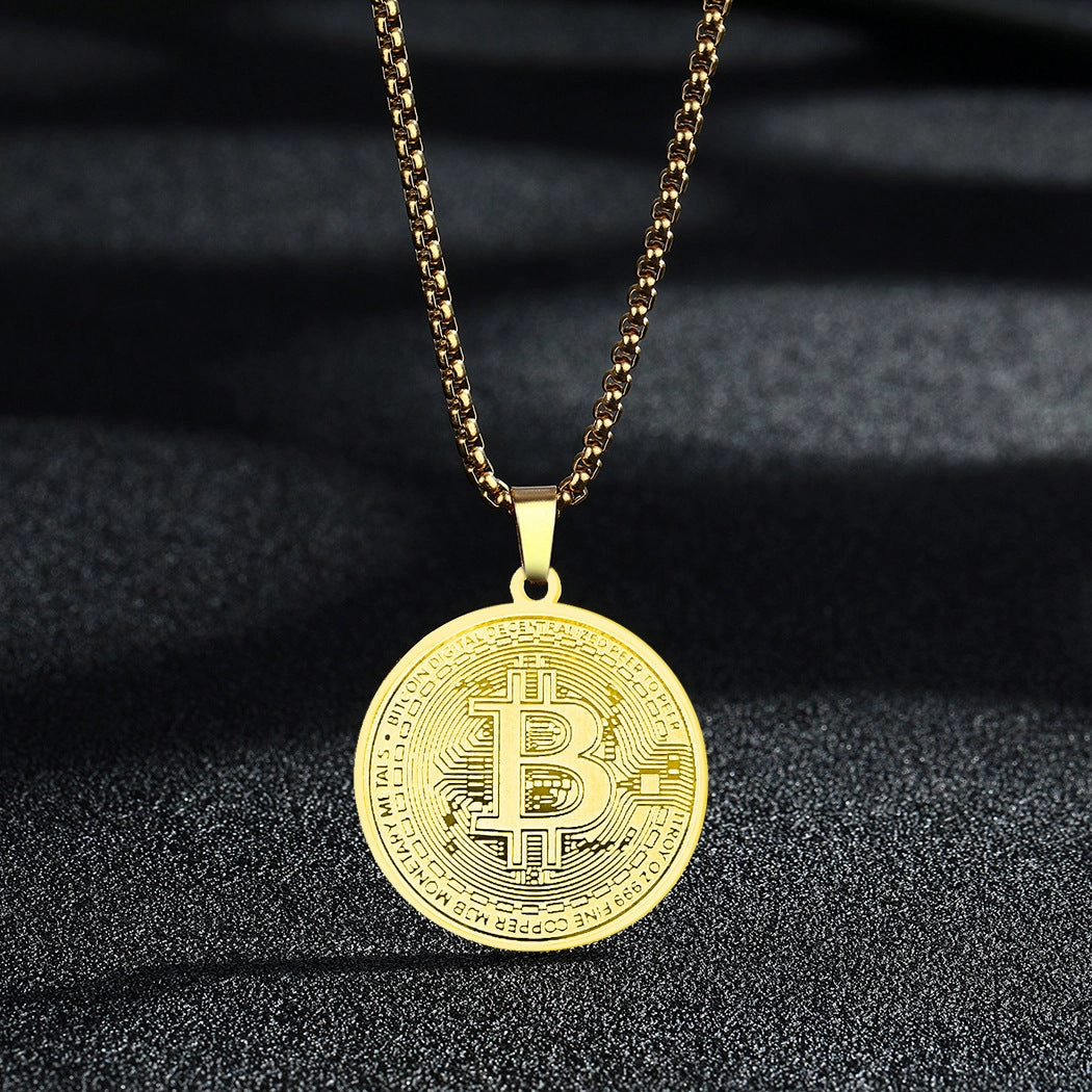 Wholesale Stainless Steel Bitcoin Pendant Necklace