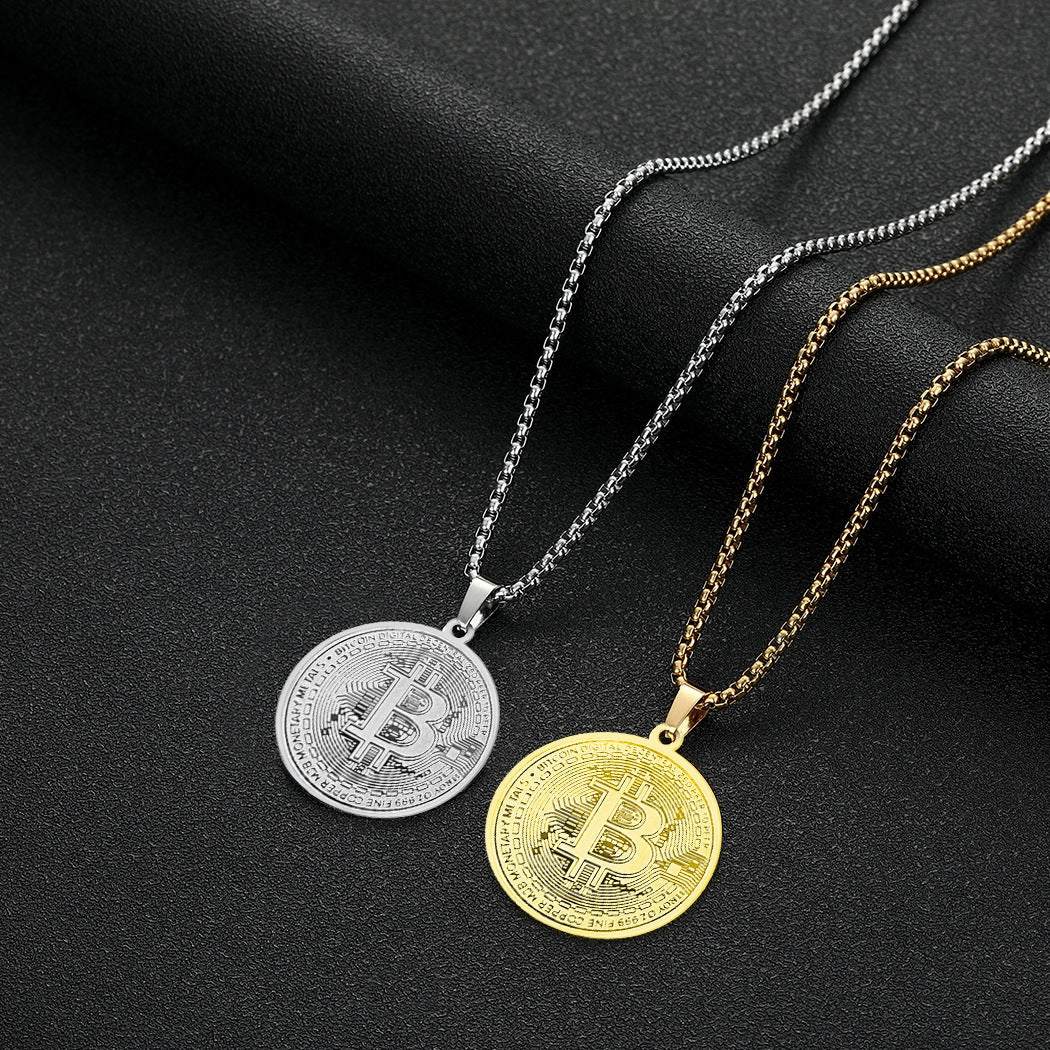 Wholesale Stainless Steel Bitcoin Pendant Necklace