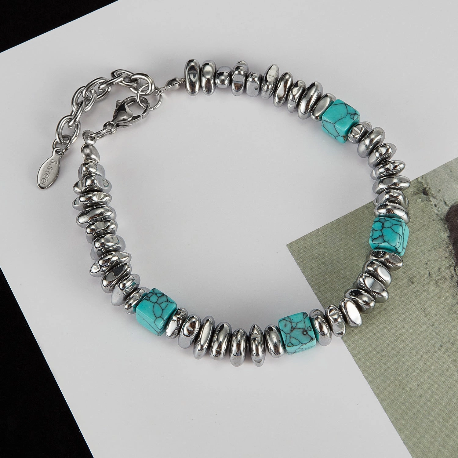 Wholesale Stainless Steel Blue Turquoise Hematite Bracelet