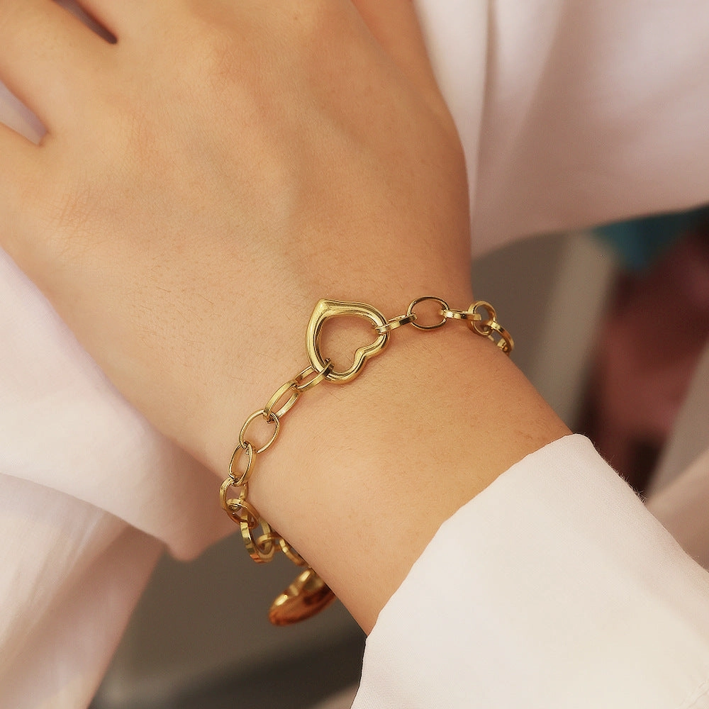 Wholesale Stainless steel bracelet gold plated heart shaped bracelet