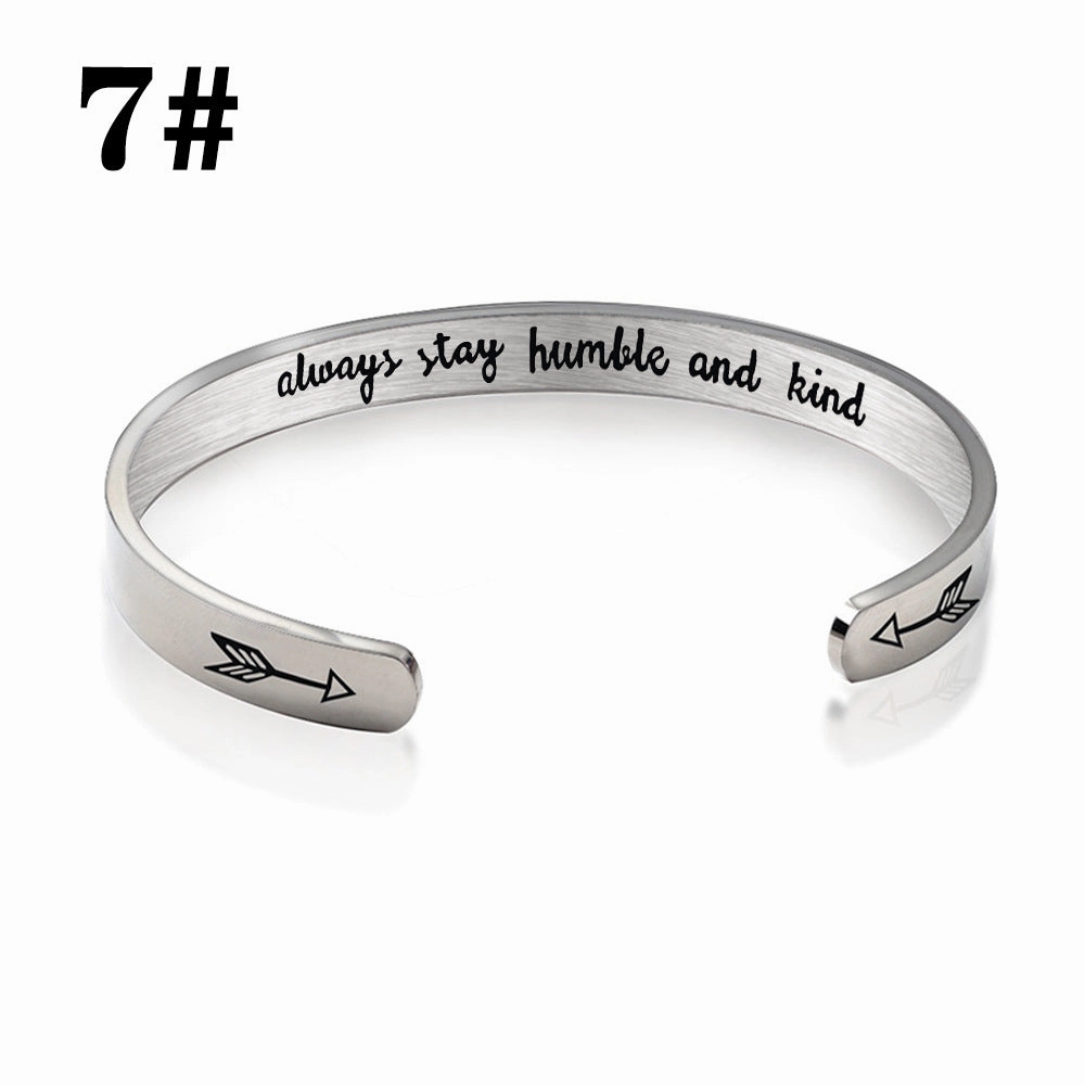 Wholesale Stainless Steel C-Shape Opening Lettering KEEP FUCKING GOING Bracelet